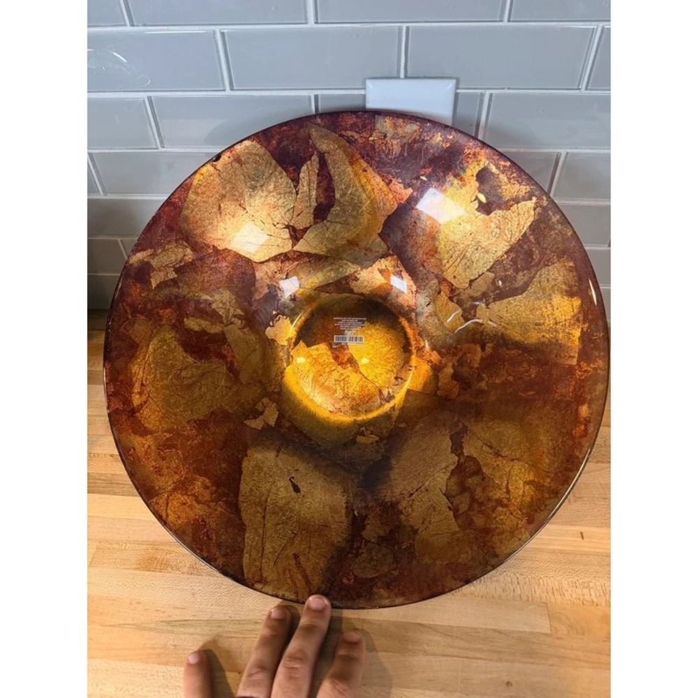 Pier 1 Imports Gold Leaf Glass Bowl Made in Italy Copper Metallic 17.5" 2015822